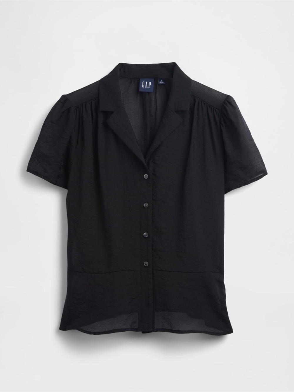 GAP Black Semi Sheer Voile Peplum Button-Front Short Sleeve Top Size S NWT - Picture 4 of 8